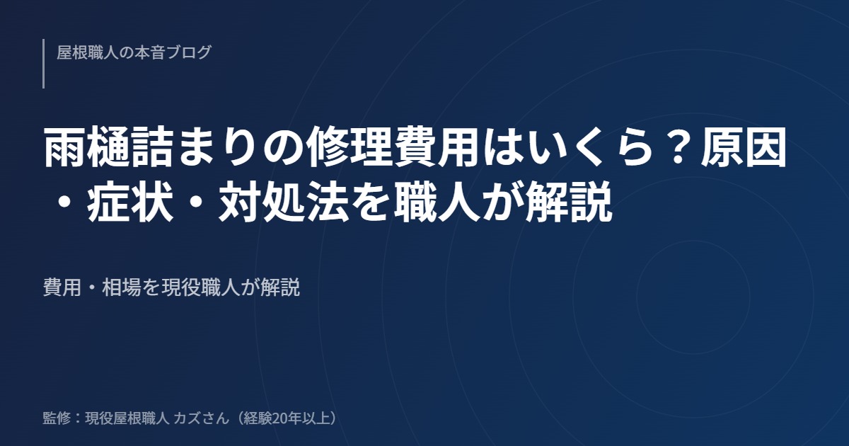 雨樋詰まりの修理費用はいくら？原因・症状・対処法を職人が解説